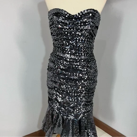 Vintage Tadashi silver fit and flare sweetheart 80s retro cocktail dress bodycon - Picture 9 of 11